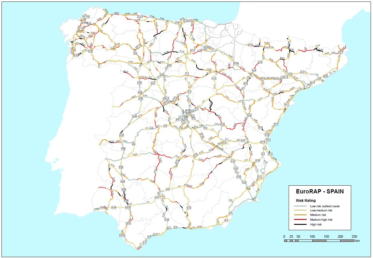 Mapa de tramos de riesgo en España