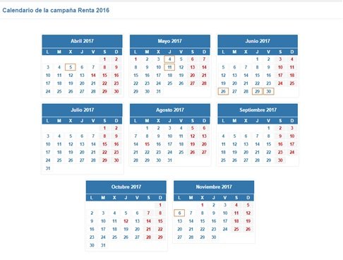 calendario declaración renta 2016